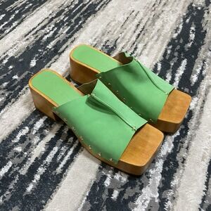 VICENZA taupe Green suede Leather Wooden‎ Platform Sandals / Clogs size 9